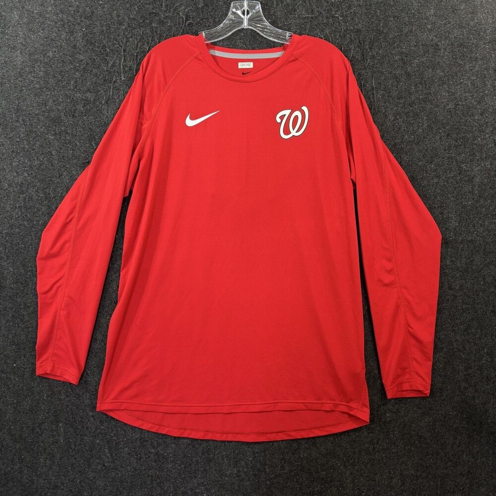 Washington Nationals Shirt Men's XL Red MLB Baseball Nike Dri-FIT Long Sleeve